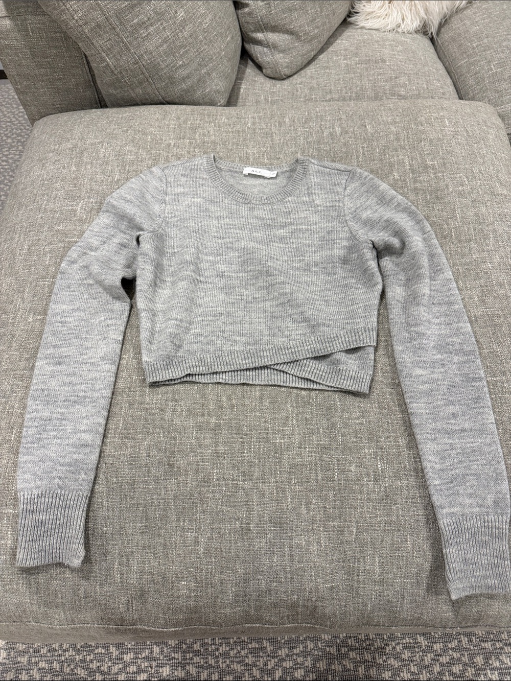 A.L.C. Cropped Crewneck Sweater in Light Gray